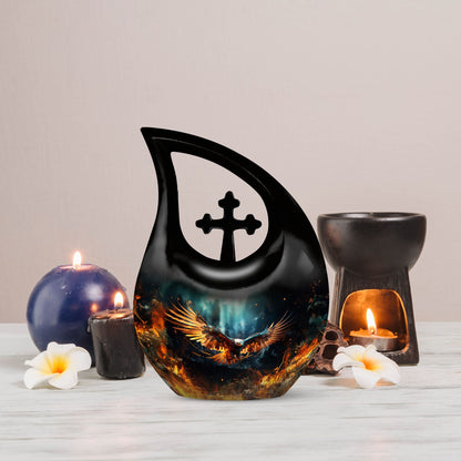 Stylish 10 inch Eagle Urn with Cross Drop design 