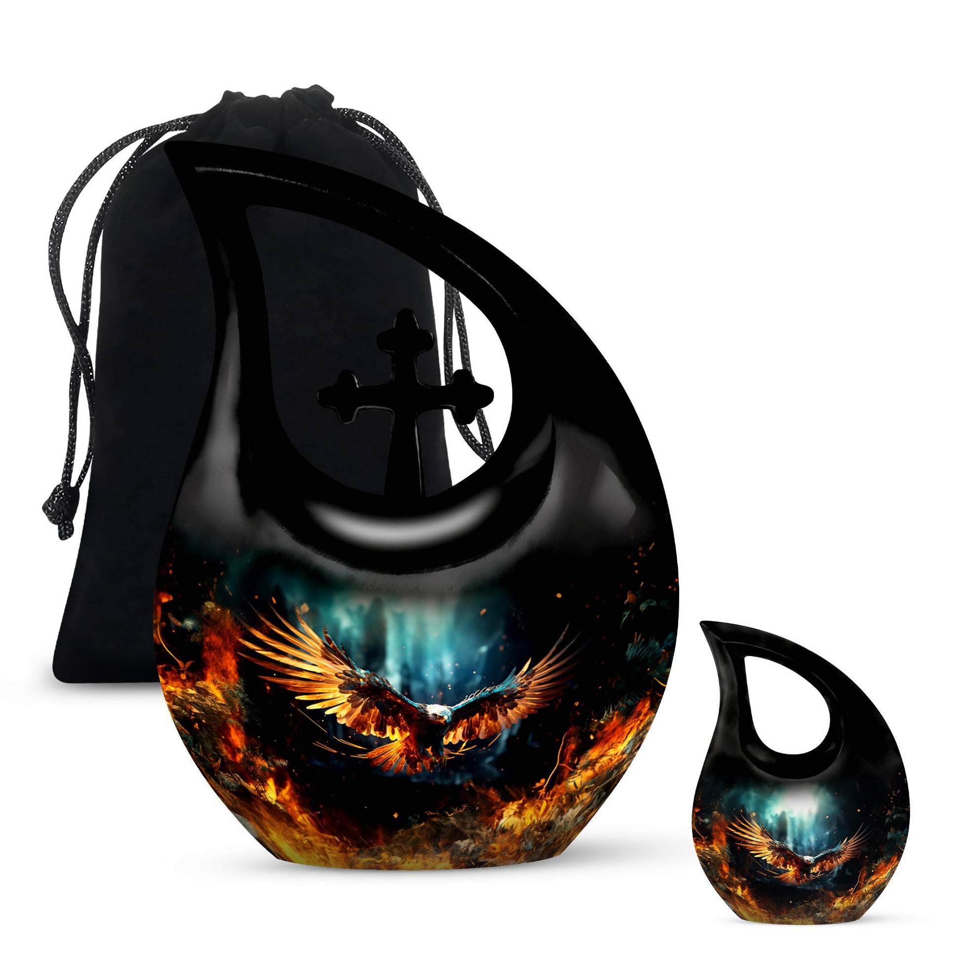 Stylish 10 inch Eagle Urn with Cross Drop design 