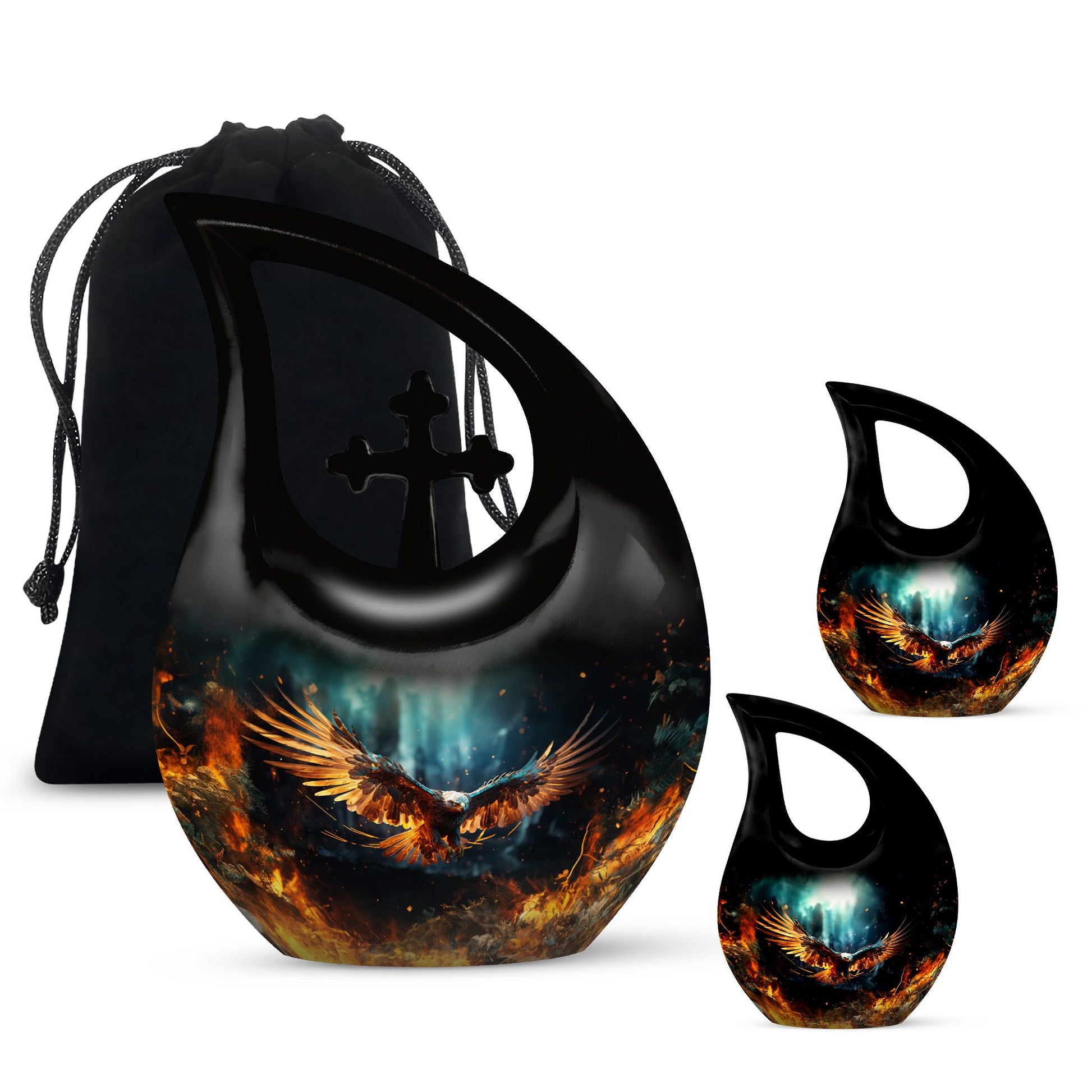 Stylish 10 inch Eagle Urn with Cross Drop design 