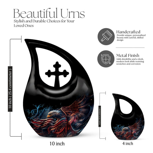 10-inch Eagle Urn with Cross Drop Design for Human Ashes, 
