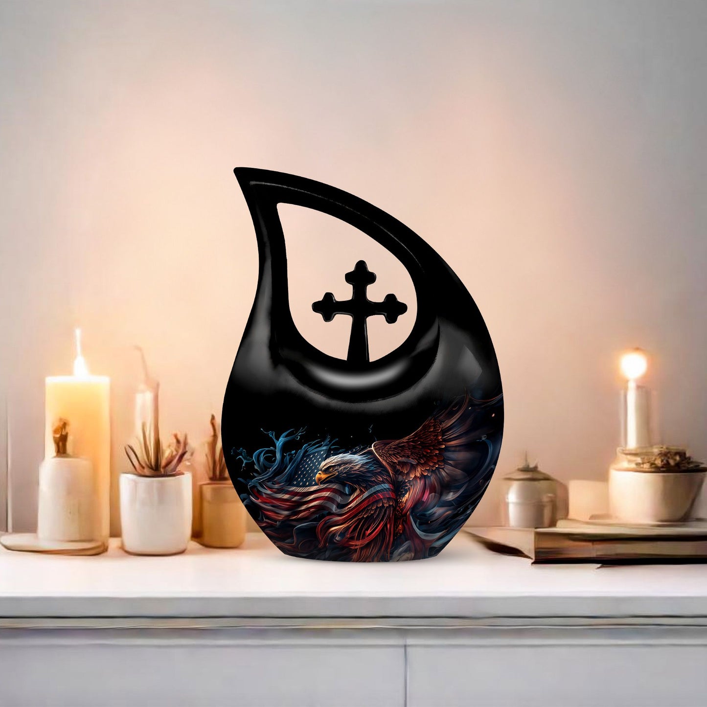 10-inch Eagle Urn with Cross Drop Design for Human Ashes, 
