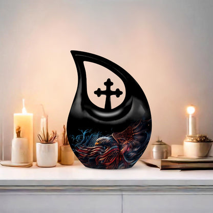 10-inch Eagle Urn with Cross Drop Design for Human Ashes, 