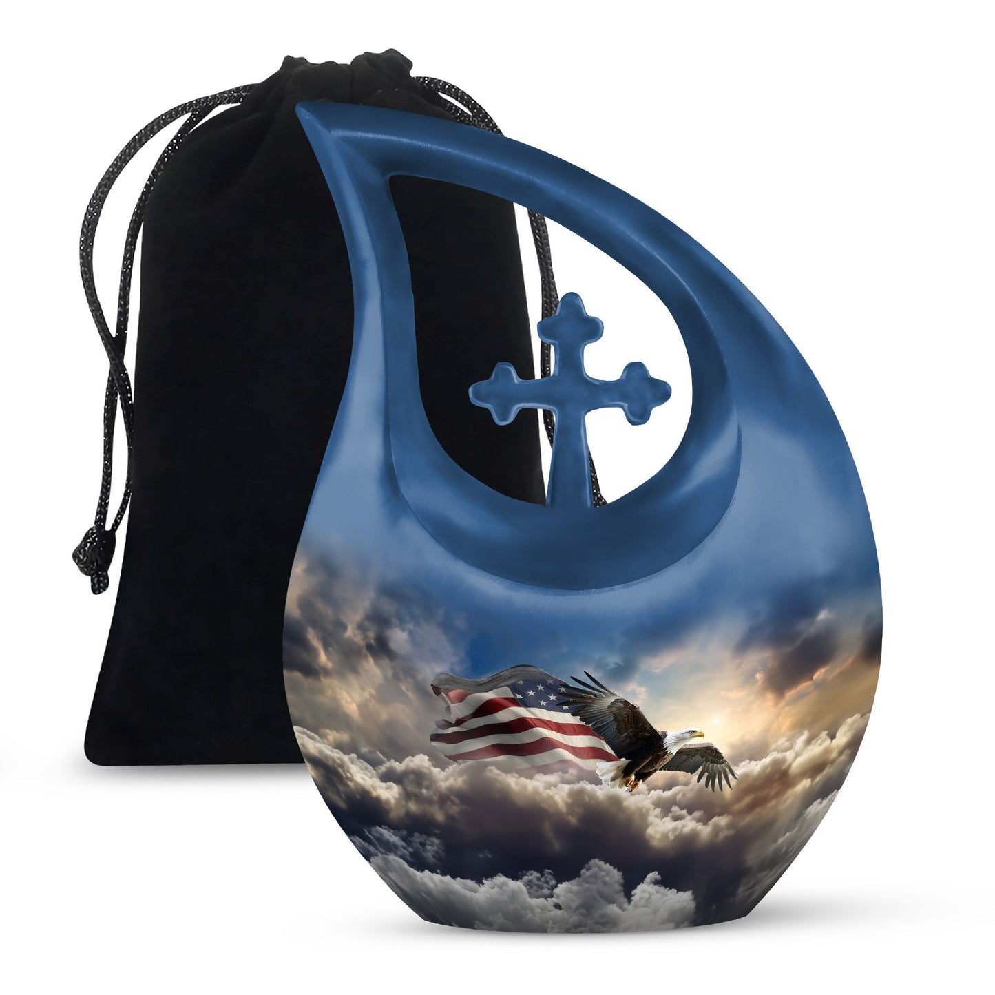 10-inch Eagle-themed Aluminium Cross Drop Urn, 