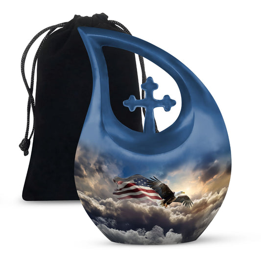 10-inch Eagle-themed Aluminium Cross Drop Urn, 