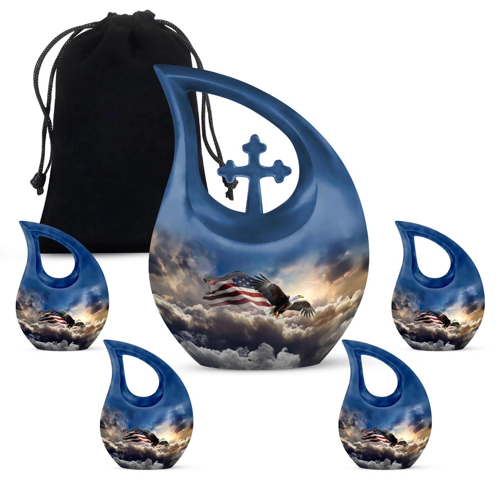 10-inch Eagle-themed Aluminium Cross Drop Urn, 