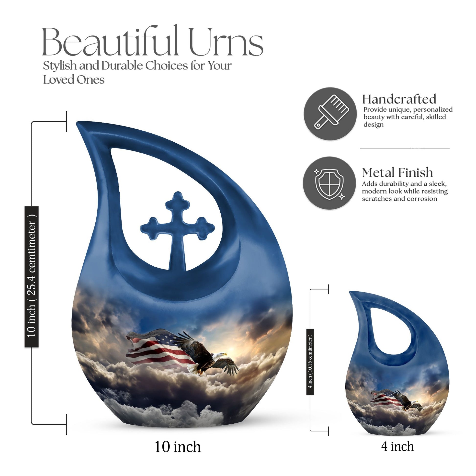 10-inch Eagle-themed Aluminium Cross Drop Urn, 