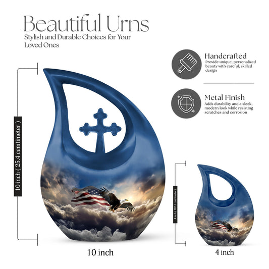 10-inch Eagle-themed Aluminium Cross Drop Urn, 