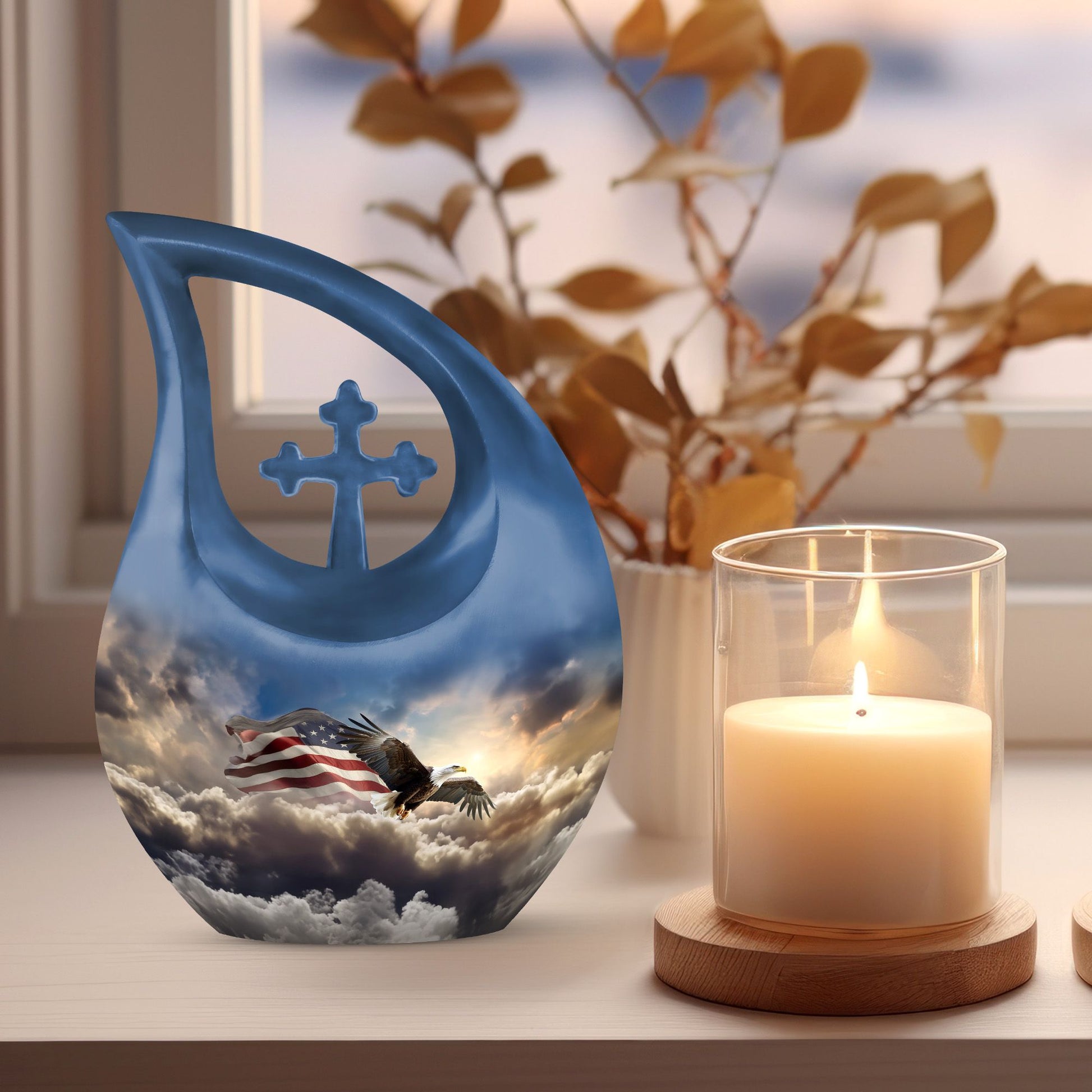 10-inch Eagle-themed Aluminium Cross Drop Urn, 