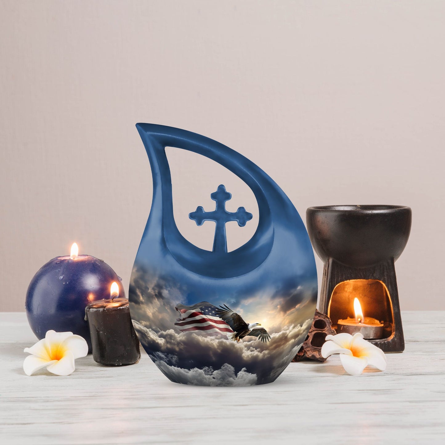10-inch Eagle-themed Aluminium Cross Drop Urn, 