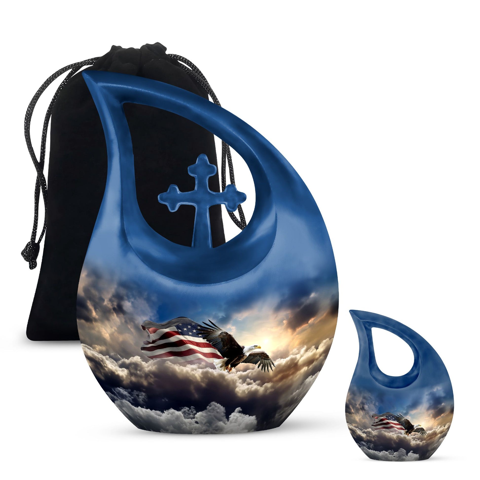 10-inch Eagle-themed Aluminium Cross Drop Urn, 