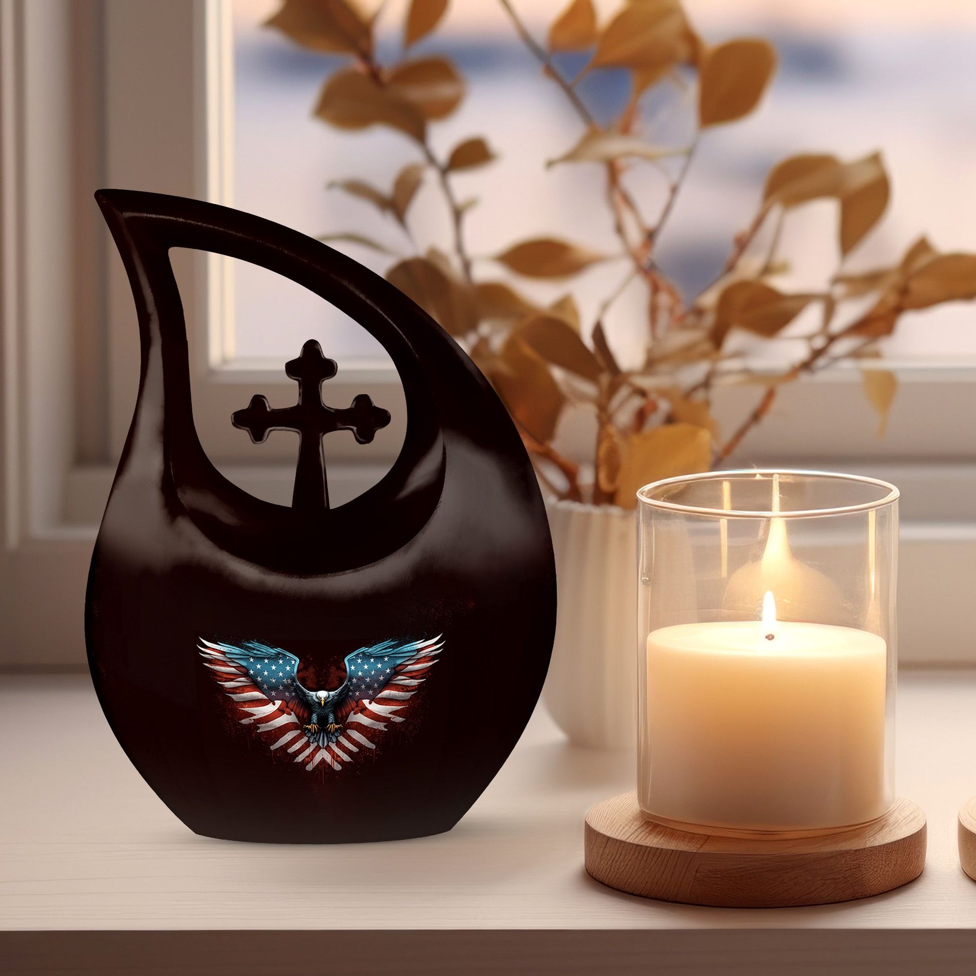 Extra Large Eagle Urn with Cross Drop design, 