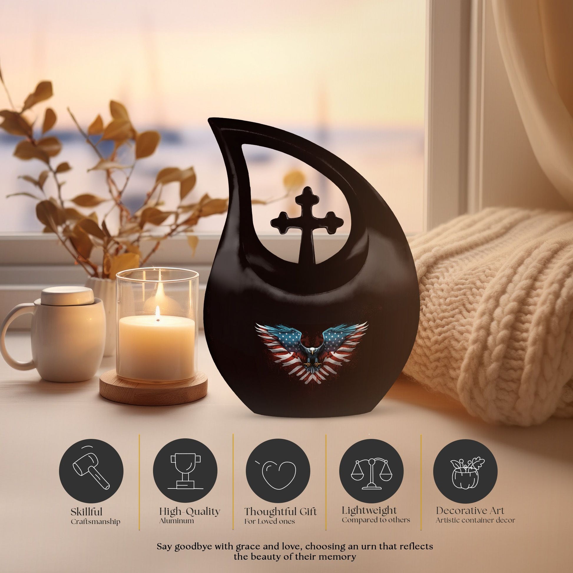 Extra Large Eagle Urn with Cross Drop design, 