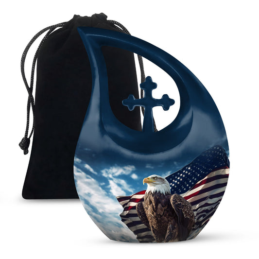 10-inch Eagle Urn with Cross Drop Design, Biodegradable Cremation Urn 