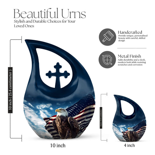 10-inch Eagle Urn with Cross Drop Design, Biodegradable Cremation Urn 