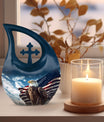 10-inch Eagle Urn with Cross Drop Design, Biodegradable Cremation Urn 