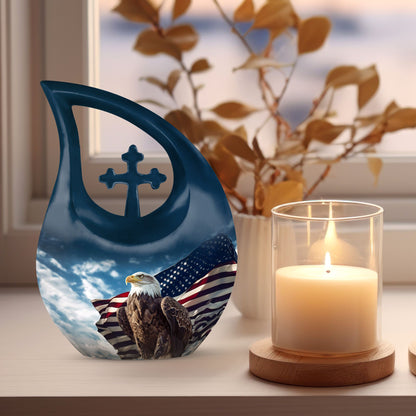 10-inch Eagle Urn with Cross Drop Design, Biodegradable Cremation Urn 