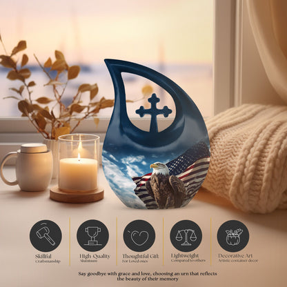 10-inch Eagle Urn with Cross Drop Design, Biodegradable Cremation Urn 