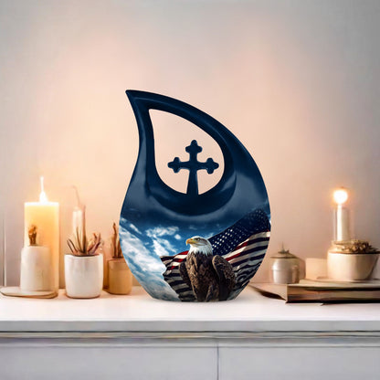 10-inch Eagle Urn with Cross Drop Design, Biodegradable Cremation Urn 