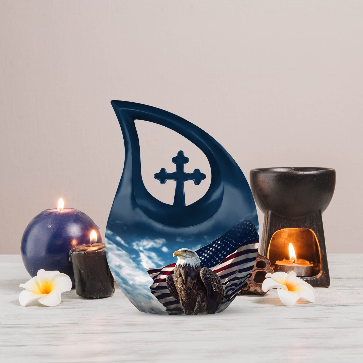 10-inch Eagle Urn with Cross Drop Design, Biodegradable Cremation Urn 
