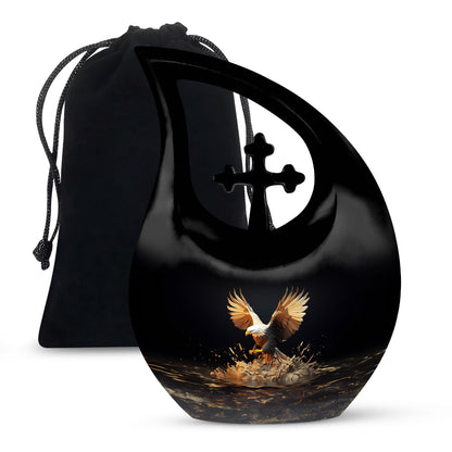10-inch eagle theme Cross Drop urn for human ashes 