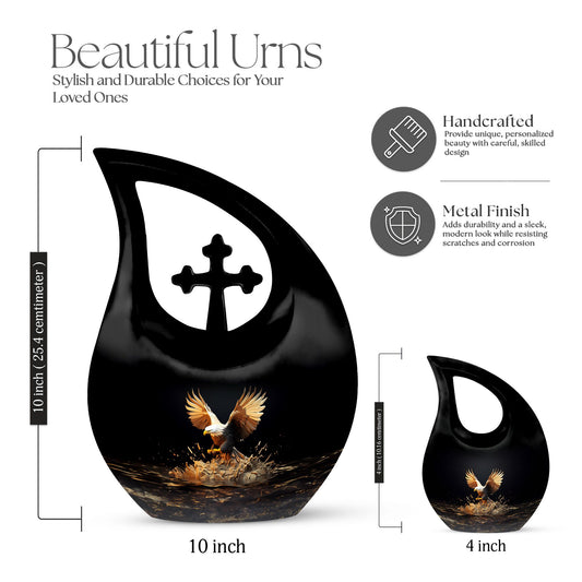 10-inch eagle theme Cross Drop urn for human ashes 