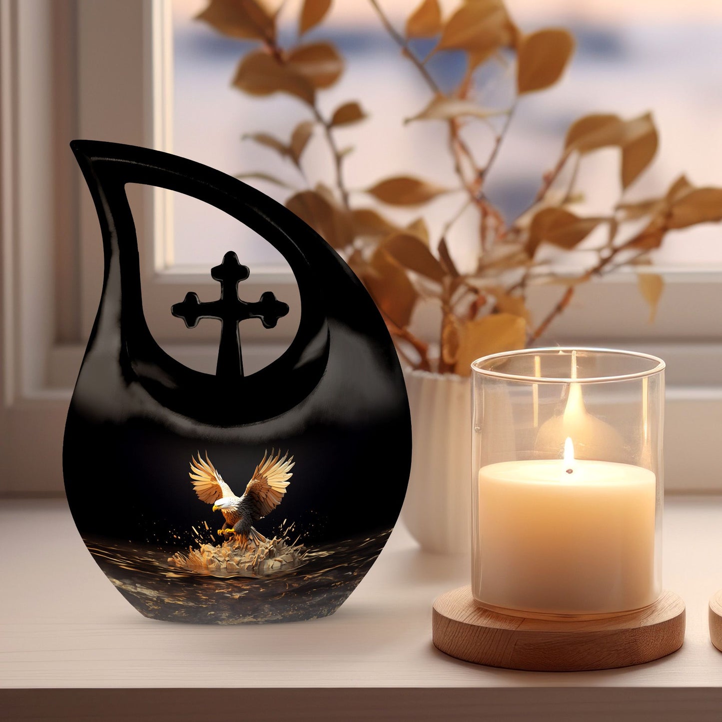 10-inch eagle theme Cross Drop urn for human ashes 