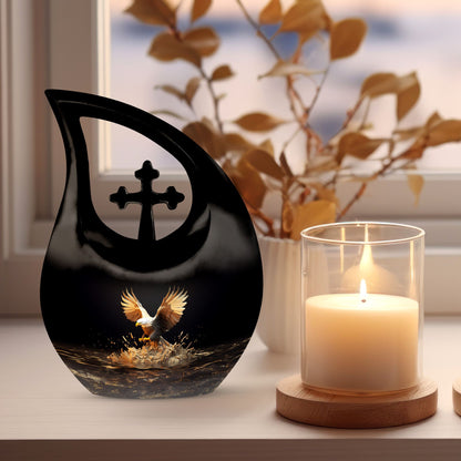 10-inch eagle theme Cross Drop urn for human ashes 