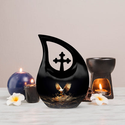 10-inch eagle theme Cross Drop urn for human ashes 