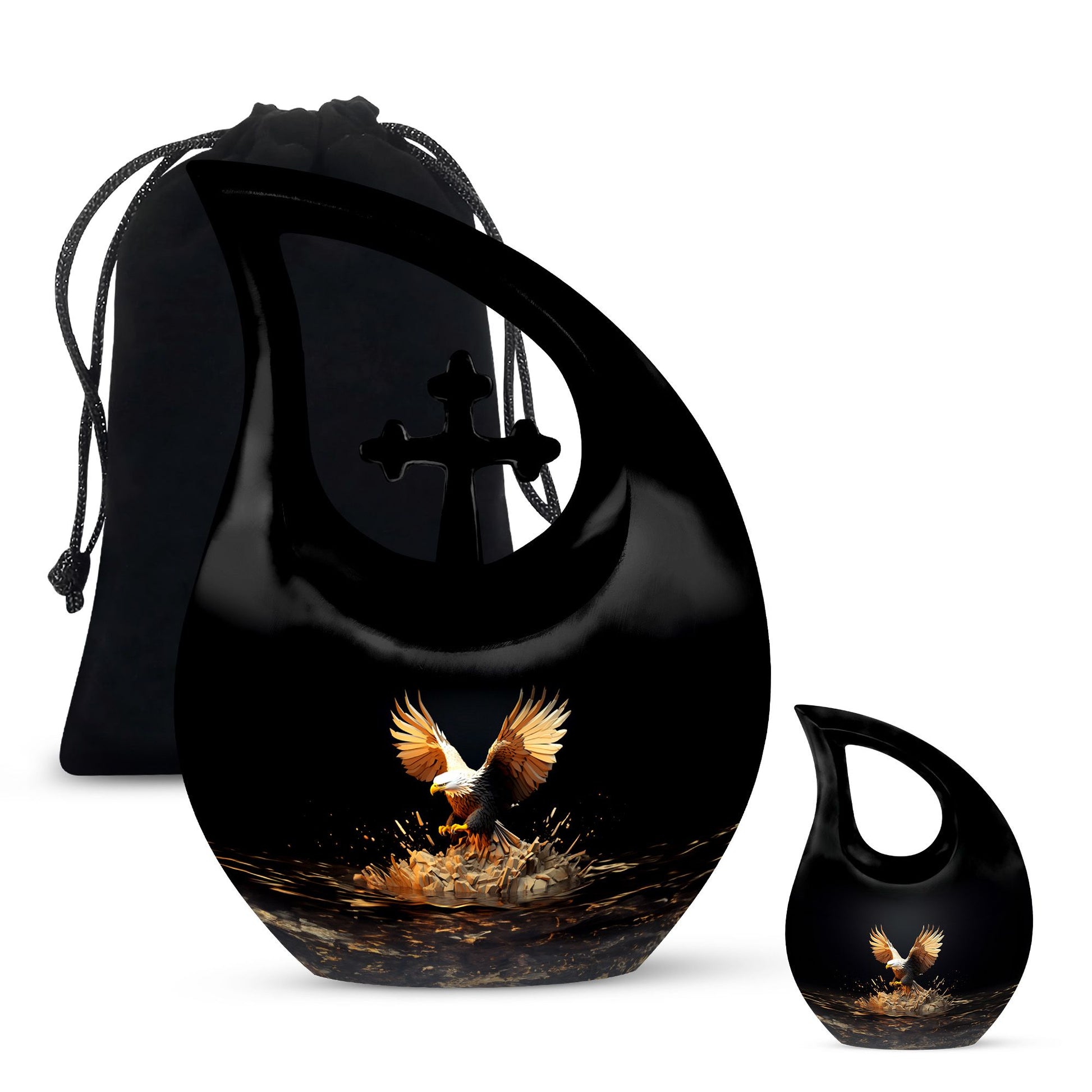 10-inch eagle theme Cross Drop urn for human ashes 