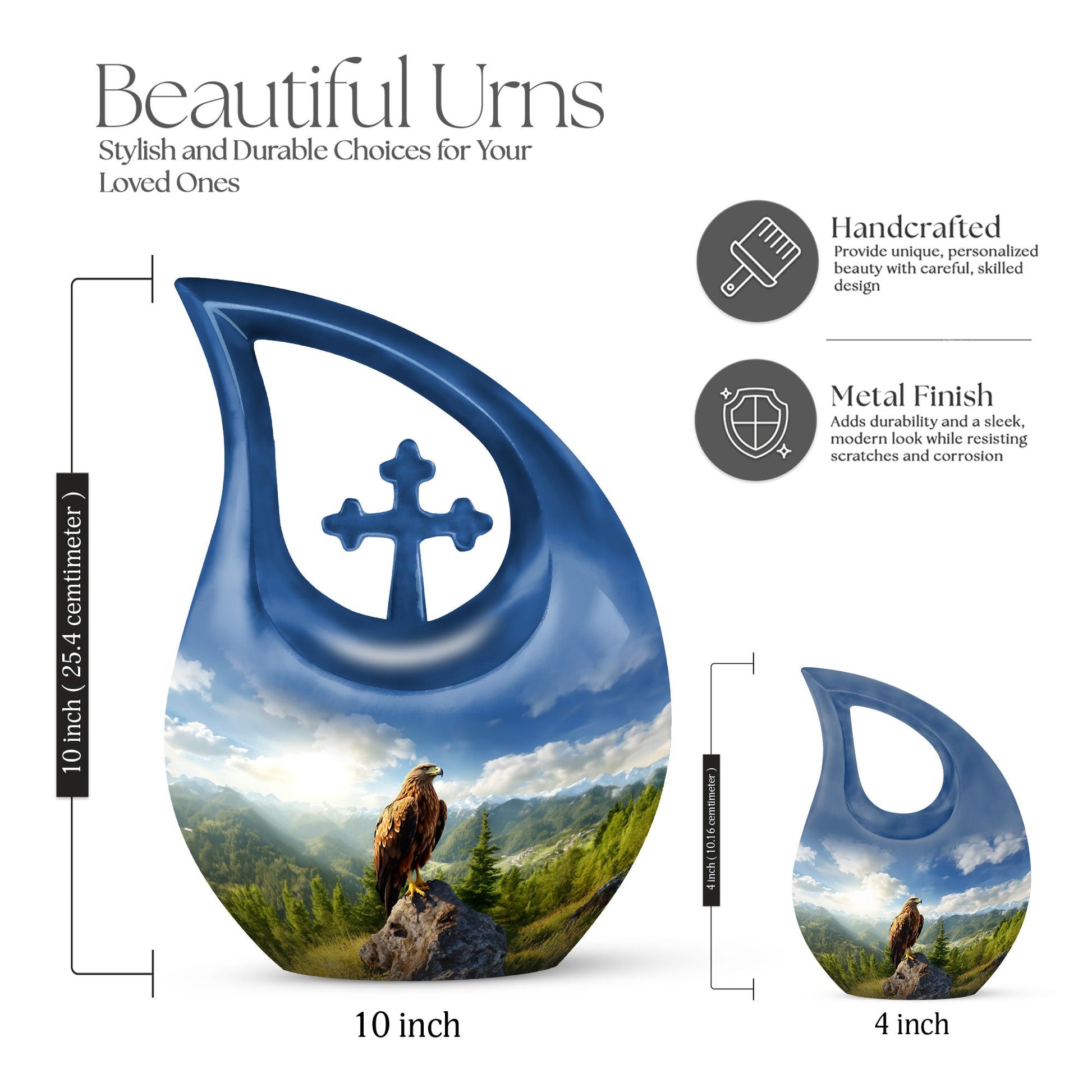 10-inch Eagle theme Cross Drop design Large Urn 