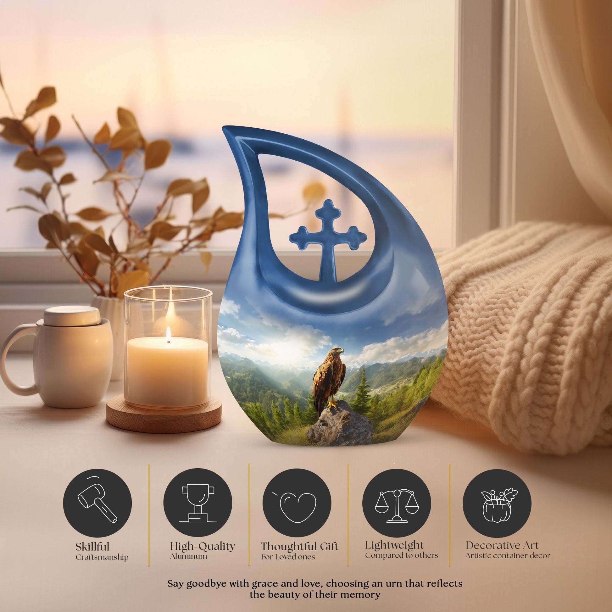 10-inch Eagle theme Cross Drop design Large Urn 