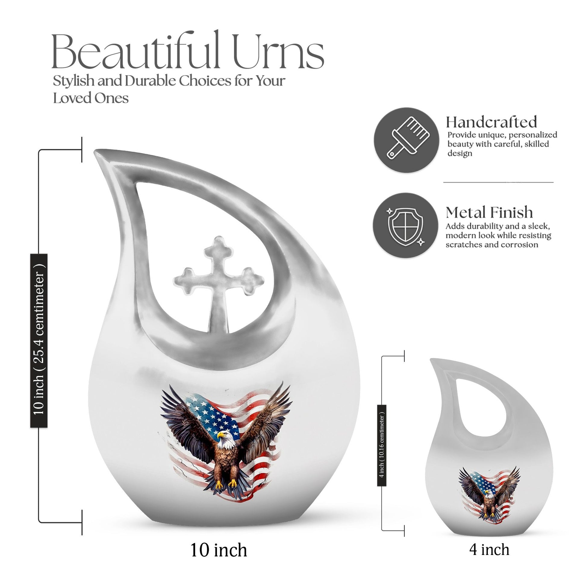 10-inch Eagle Urn with Cross Drop design, 