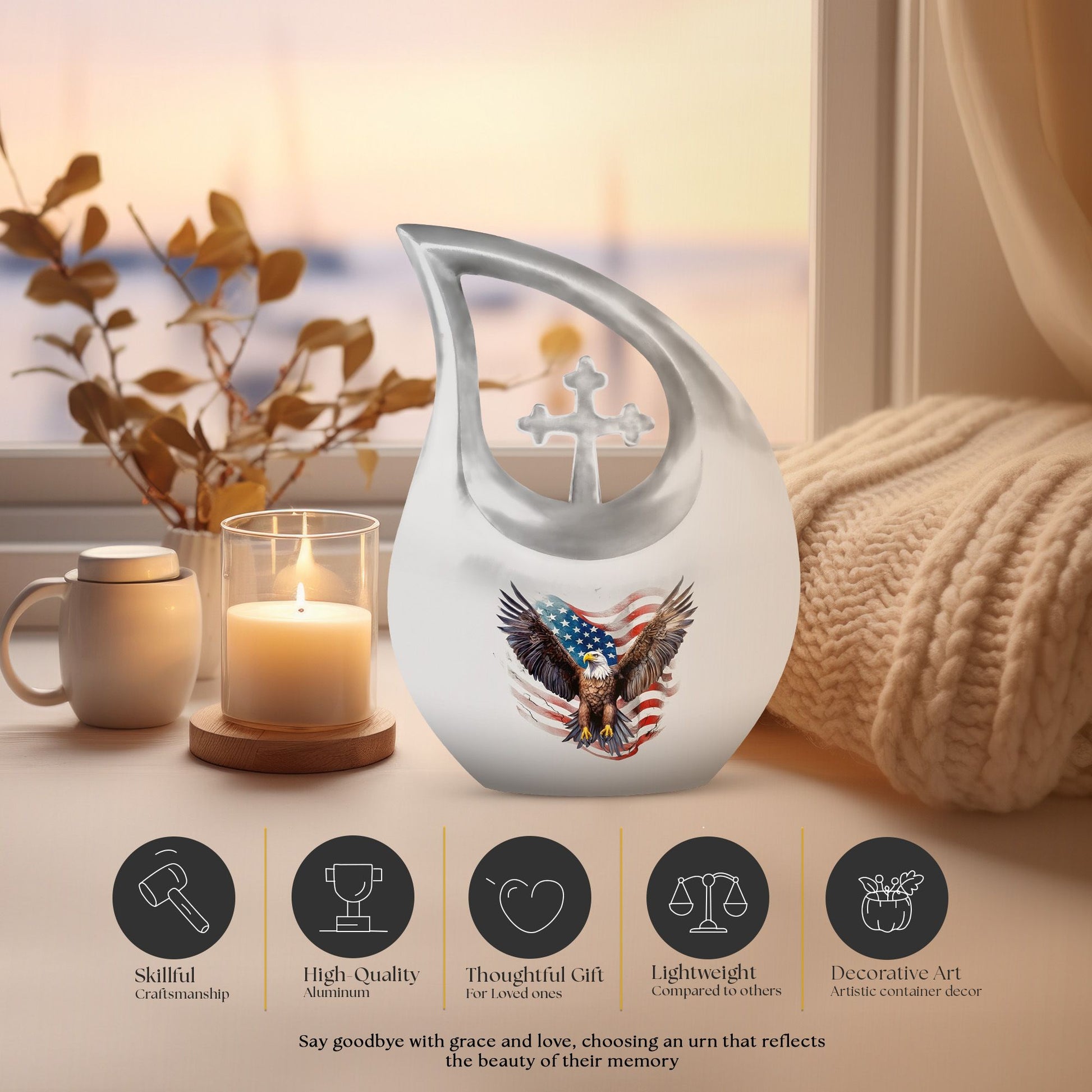 10-inch Eagle Urn with Cross Drop design, 