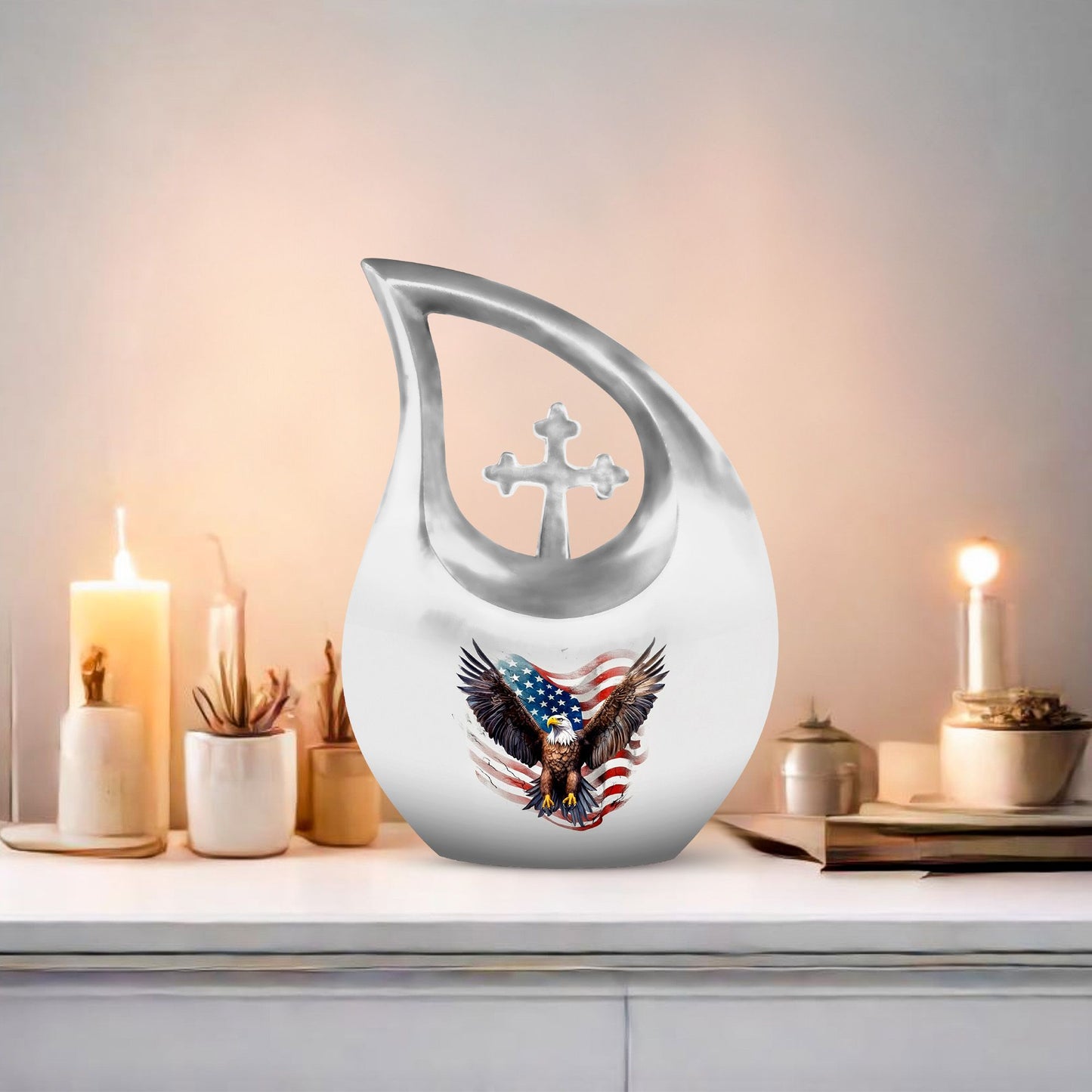 10-inch Eagle Urn with Cross Drop design, 