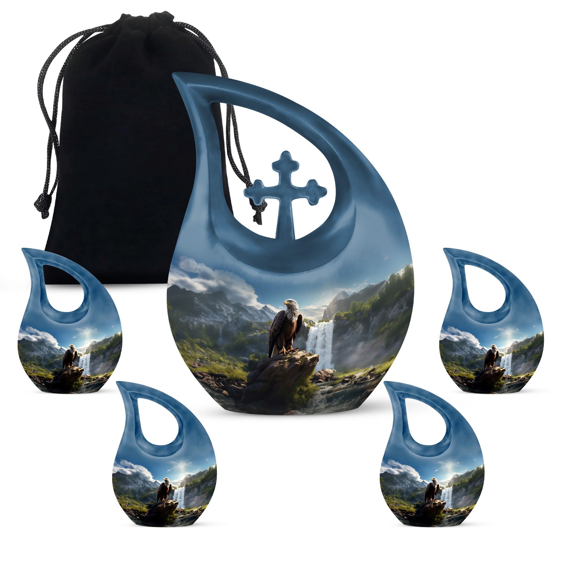 10-inch Eagle Themed Cross Drop Companion Cremation Urn, 