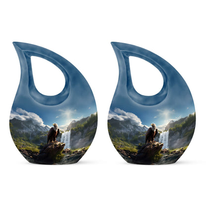 10-inch Eagle Themed Cross Drop Companion Cremation Urn, 