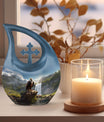 10-inch Eagle Themed Cross Drop Companion Cremation Urn, 