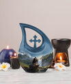 10-inch Eagle Themed Cross Drop Companion Cremation Urn, 