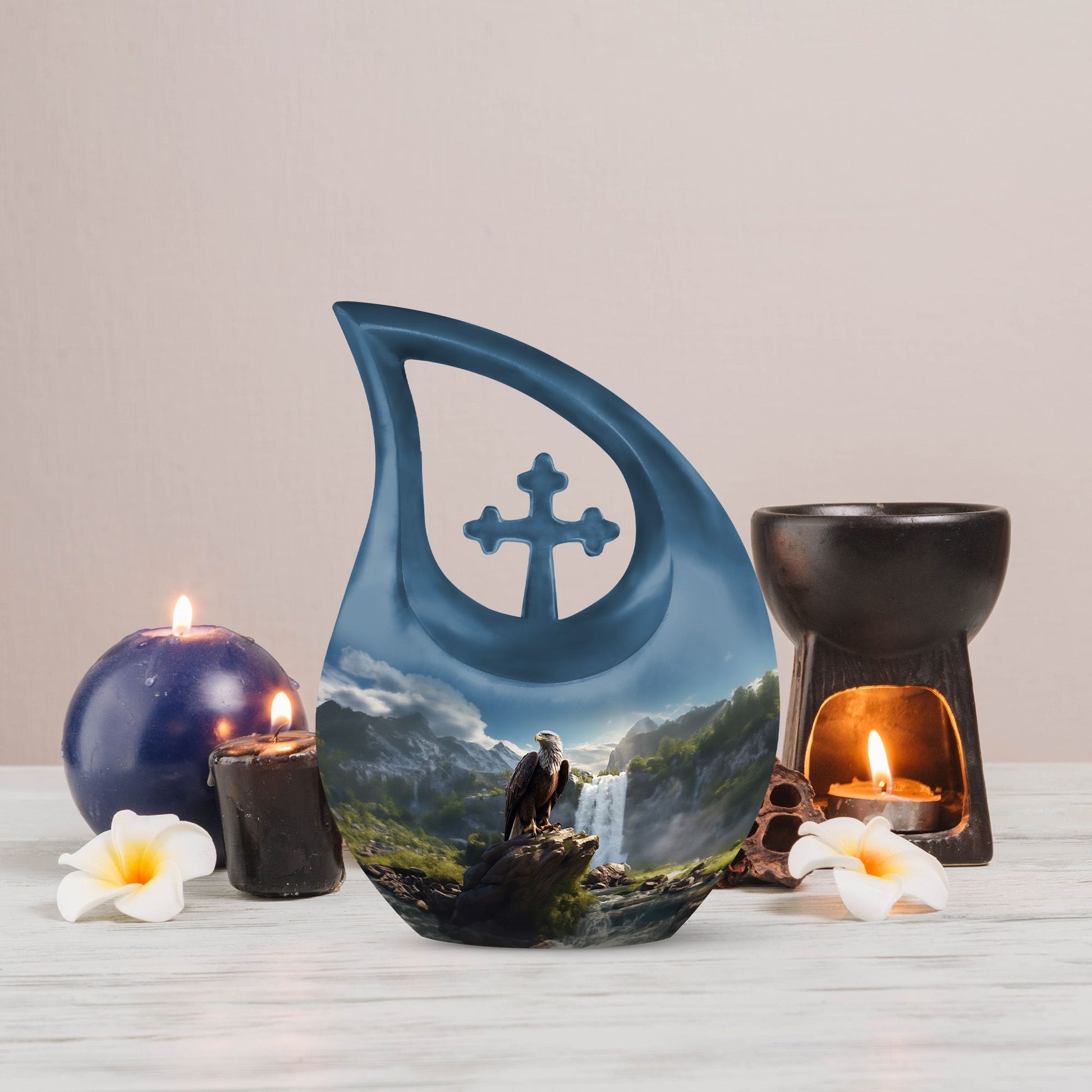 10-inch Eagle Themed Cross Drop Companion Cremation Urn, 