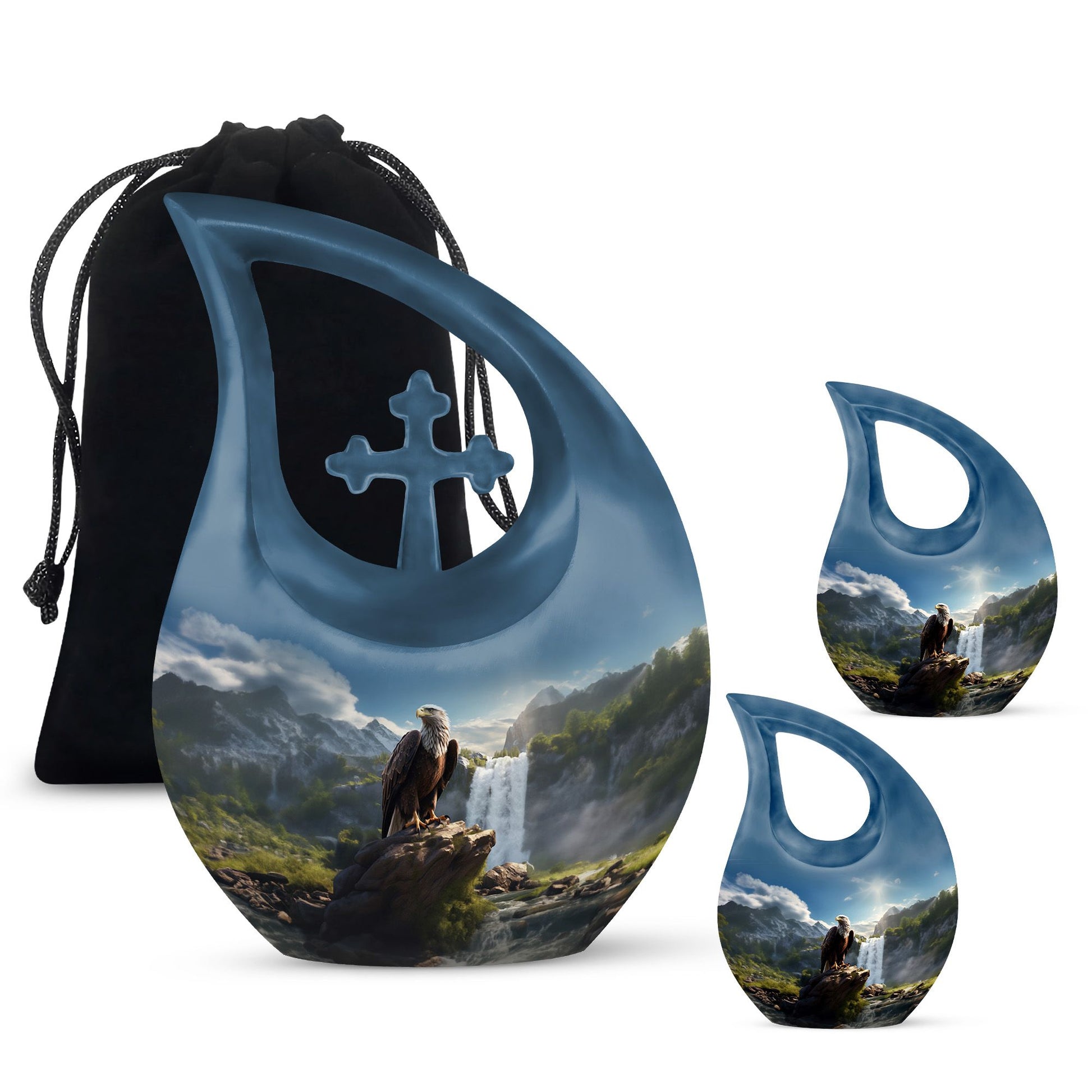 10-inch Eagle Themed Cross Drop Companion Cremation Urn, 