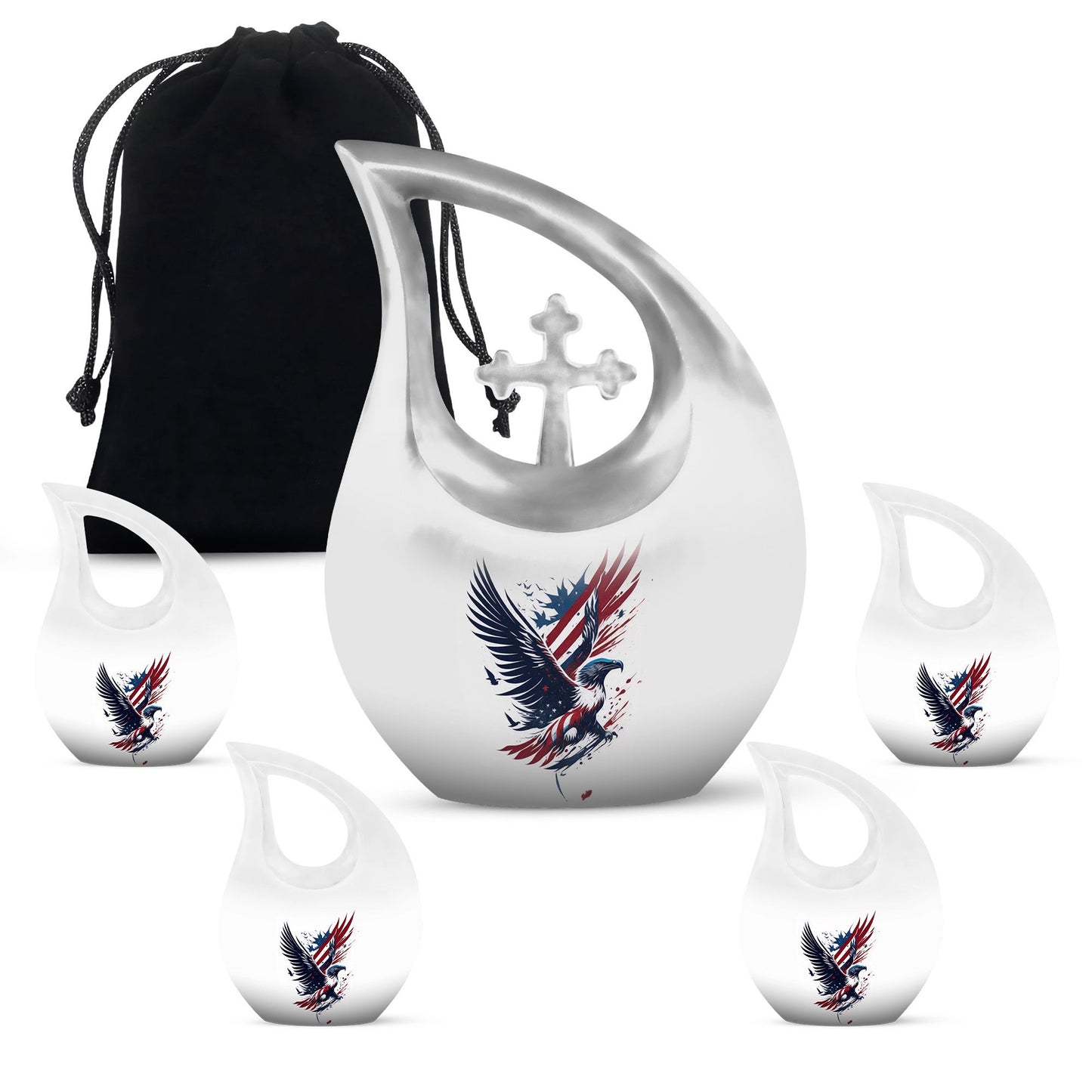 10-inch Eagle Urn with Cross Drop design, Personalized