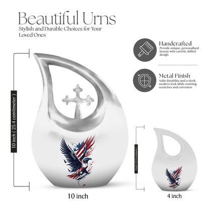10-inch Eagle Urn with Cross Drop design, Personalized