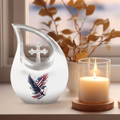 10-inch Eagle Urn with Cross Drop design, Personalized
