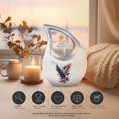 10-inch Eagle Urn with Cross Drop design, Personalized