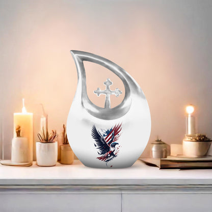 10-inch Eagle Urn with Cross Drop design, Personalized