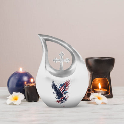 10-inch Eagle Urn with Cross Drop design, Personalized
