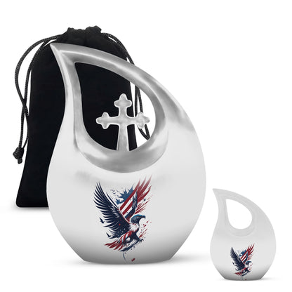 10-inch Eagle Urn with Cross Drop design, Personalized