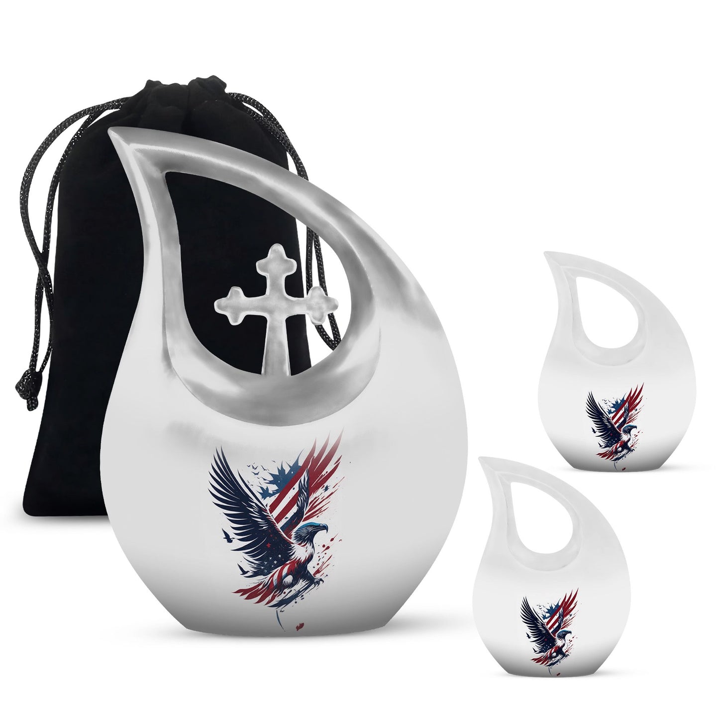 10-inch Eagle Urn with Cross Drop design, Personalized