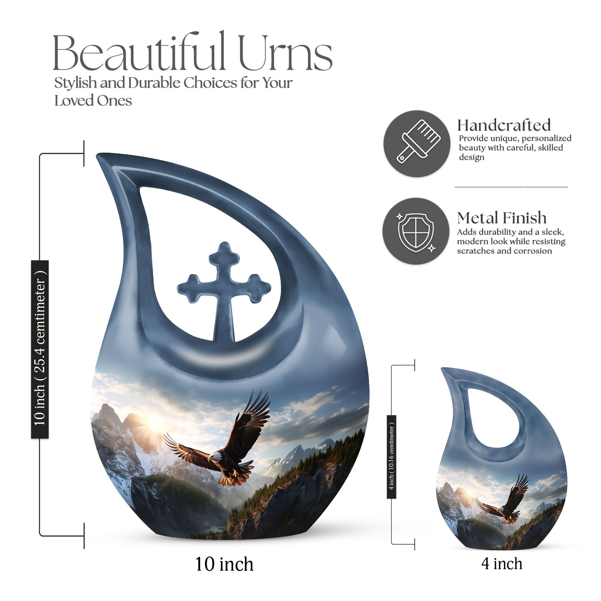 10-inch Eagle Urn in Cross Drop design,