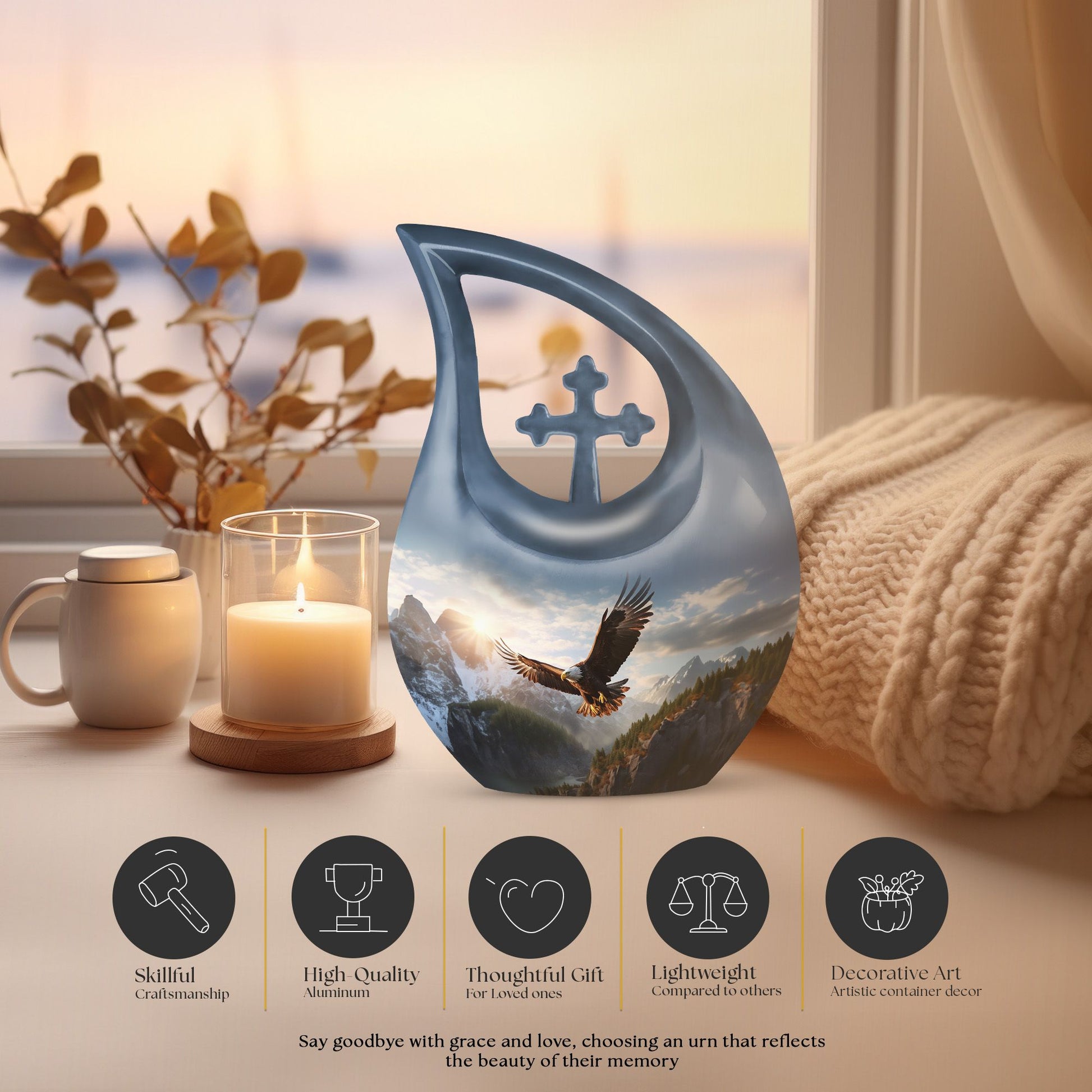 10-inch Eagle Urn in Cross Drop design,